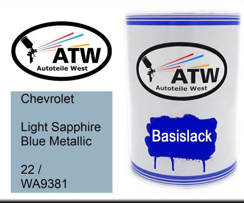 Chevrolet, Light Sapphire Blue Metallic, 22 / WA9381: 500ml Lackdose, von ATW Autoteile West.